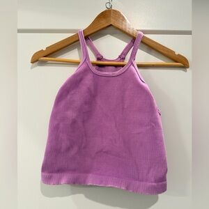 Happiness Runs Long Crop Tank - Purple Ribbed Tank Top